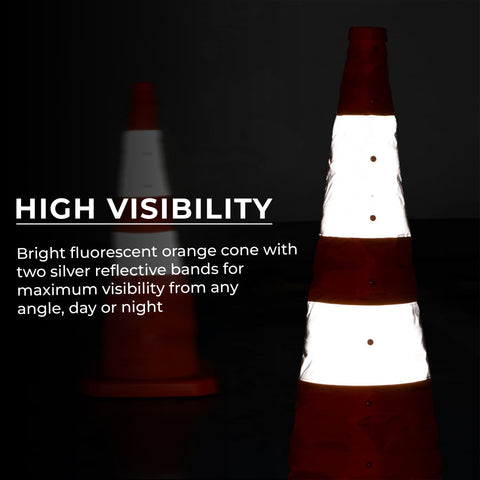 Robustt 28 Inches Reflective Foldable Road Collapsible Folding Safety Traffic Cone With Red Warning Light