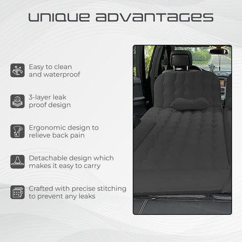 Robustt SUV Car Inflatable Bed (Incl. 2 Air Pillow & Air Pump) - Black