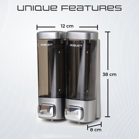 Robustt Wall Mount Dual Soap Dispenser 2 x 200 ML - Chrome