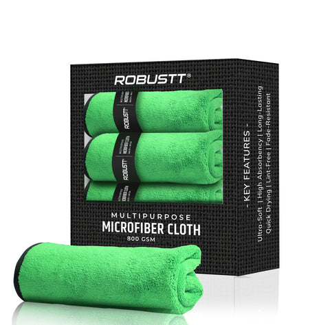 Robustt Multipurpose Microfiber Cleaning Towel Cloth (800 GSM, Green)