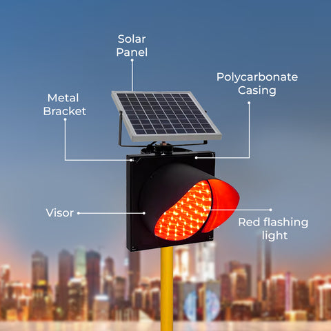 Robustt Solar-Powered Red Warning Light - High-Visibility with Flicker Mode