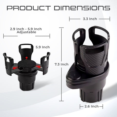 Robustt Dual Car Cup Holder Expander with Adjustable Base, 360 Degree Rotatable Base