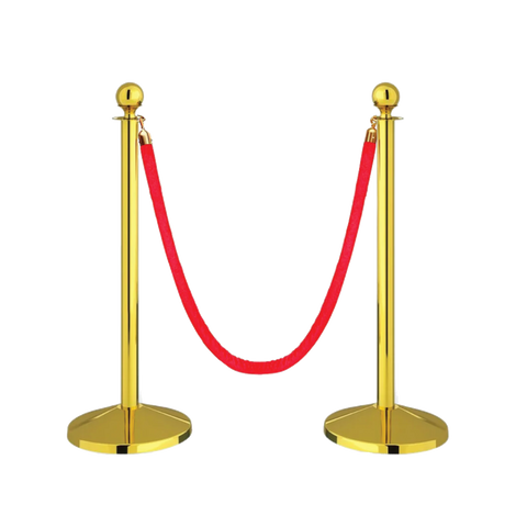 Robustt Stainless Steel Golden Queue Manager Barricade with Red Velvet Rope (900mm Pillar, 1.5mtr Rope)