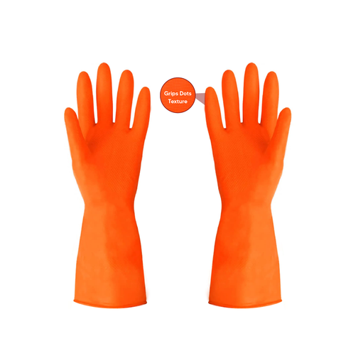 Robustt Premium Orange Rubber Cleaning Gloves, Reusable Gloves for Cleaning, Chemicals & Detergents Resistant, Heavy Duty Hand Gloves, Hand Gloves for Dish Washing, Gardening & Cleaning