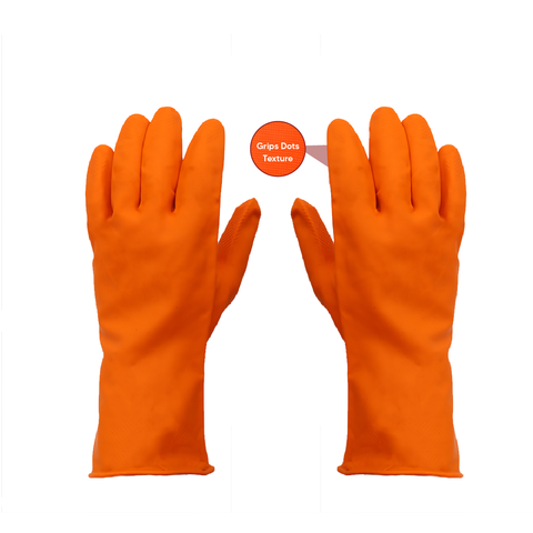 Robustt Premium Orange Rubber Cleaning Gloves, Reusable Gloves for Cleaning, Chemicals & Detergents Resistant, Heavy Duty Hand Gloves, Hand Gloves for Dish Washing, Gardening & Cleaning