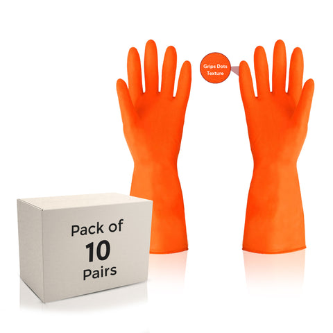 Robustt Premium Orange Rubber Cleaning Gloves, Reusable Gloves for Cleaning, Chemicals & Detergents Resistant, Heavy Duty Hand Gloves, Hand Gloves for Dish Washing, Gardening & Cleaning