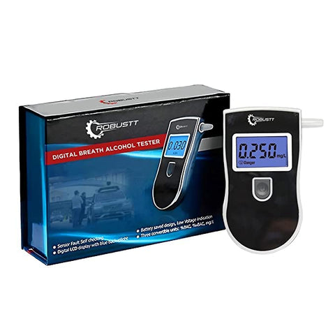 Robustt Alcohol Tester Black Advance Digital LCD Display Portable Breathalyzer with 5 Mouthpieces (Model 1)