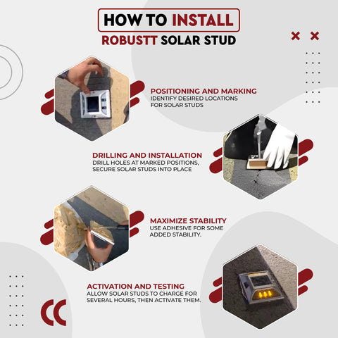 Robustt Aluminium Material Solar Stud with Greater Visibility Than 800mtr (Silver and Red) for Road Safety