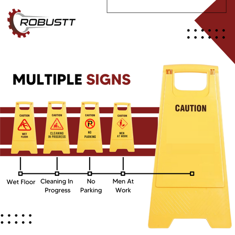 Robustt PP Material Caution Men At Work Sign Board, Two Side Floor Sign Board, Size - 62 X 30 Cm
