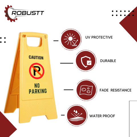 Robustt PP Material Caution No Parking Sign Board-UV Resistant,Two Side Floor Sign Board,Size - 62 X 30 cm