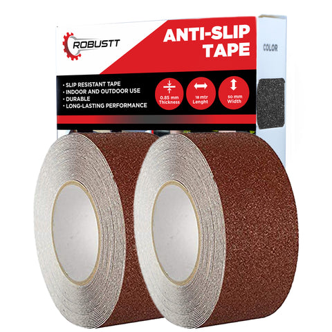 Robustt Anti Skid/Anti Slip Brown Tape (18mtr X 50mm) Fall Resistant with PET Material and Solvent Acrylic Adhesive Tape for Slippery Floors, Staircase, Ramps, Indoor, Outdoor Use