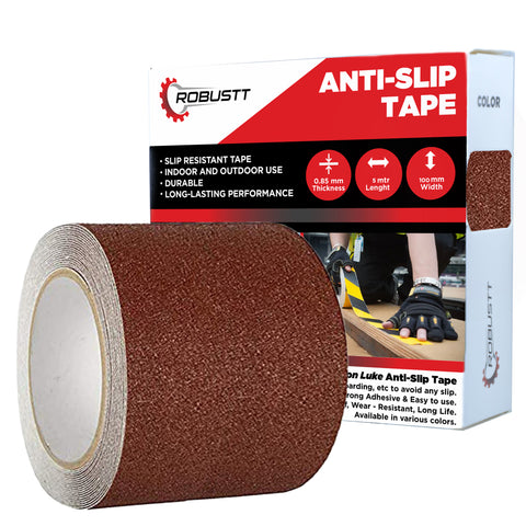 Robustt Anti Skid/Anti Slip Brown Tape (5mtr X100mm) Fall Resistant with PET Material and Solvent Acrylic Adhesive Tape for Slippery Floors, Staircase, Ramps, Indoor, Outdoor Use