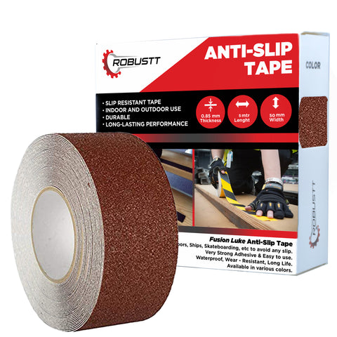 Robustt Brown Anti Skid/Anti Slip Tape (5mtr X 50mm), Fall Resistant with PET Material, Used For Slippery Floors, Staircase, Ramps, Indoor, Outdoor Use