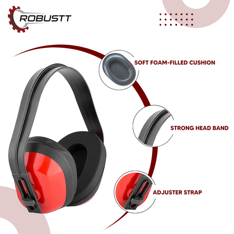 Robustt Earmuffs for Noise Reduction Rating 21 Decibel 3 Position Adjustable with Soft Foam Filled Cusion