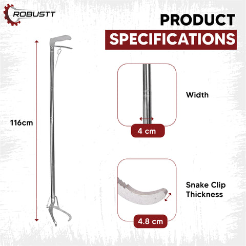 Robustt Long Arm Stainless Steel Heavy Duty Snake Picker / Catcher Tool  with Fixed Length Body (45 Inch)