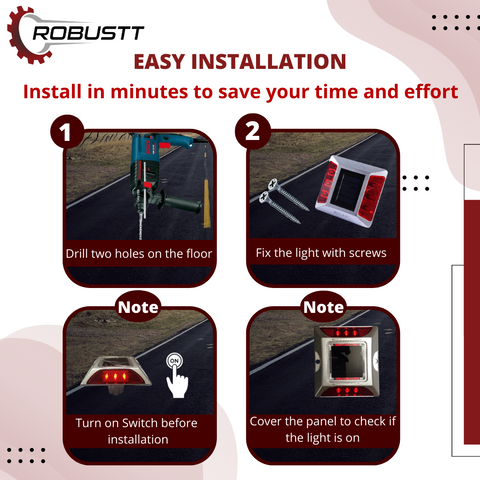 Robustt Aluminium Material Solar Stud with Greater Visibility Than 800mtr (Silver and Red) for Road Safety