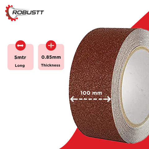 Robustt Anti Skid/Anti Slip Brown Tape (5mtr X100mm) Fall Resistant with PET Material and Solvent Acrylic Adhesive Tape for Slippery Floors, Staircase, Ramps, Indoor, Outdoor Use