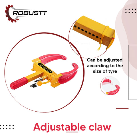 Robustt Wheel Lock, Red & Yellow, Anti-Theft Painted Tyre Lock with 3 Keys, Cold Rolled MS Steel Adjustable Heavy Duty, Wheel Lock for Car