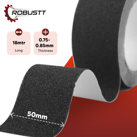 Robustt Anti Skid/Anti Slip (18mtr X50mm) Black Fall Resistant with PET Material and Solvent Acrylic Adhesive Tape for Slippery Floors, Staircase, Ramps, Indoor, Outdoor Use