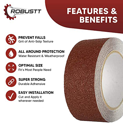 Robustt Anti Skid/Anti Slip Brown Tape (18mtr X 50mm) Fall Resistant with PET Material and Solvent Acrylic Adhesive Tape for Slippery Floors, Staircase, Ramps, Indoor, Outdoor Use