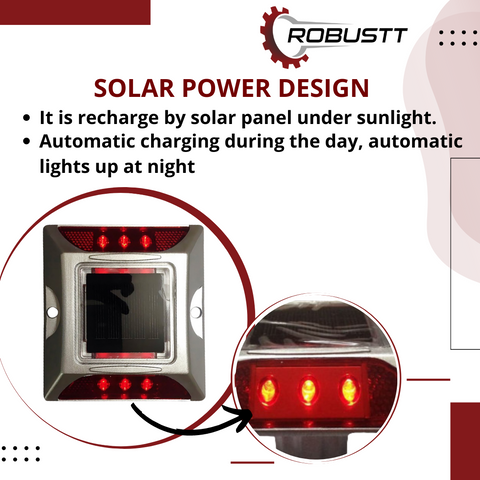 Robustt Aluminium Material Solar Stud with Greater Visibility Than 800mtr (Silver and Red) for Road Safety