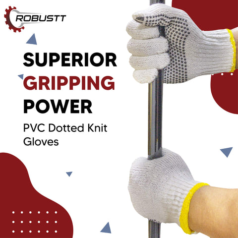 Robustt Cotton Hand Gloves Coated with PVC Dots For Industrial Work