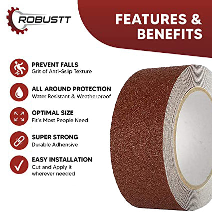 Robustt Anti Skid/Anti Slip Brown Tape (5mtr X100mm) Fall Resistant with PET Material and Solvent Acrylic Adhesive Tape for Slippery Floors, Staircase, Ramps, Indoor, Outdoor Use