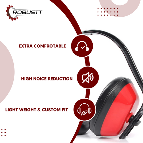 Robustt Earmuffs for Noise Reduction Rating 21 Decibel 3 Position Adjustable with Soft Foam Filled Cusion