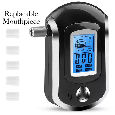 Robustt Alcohol Tester Black Advance Digital LCD Display Portable Breathalyzer With 5 Mouthpieces (MODEL 2)