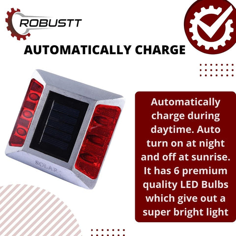 Robustt Aluminium Material Solar Stud with Greater Visibility Than 800mtr (Silver and Red) for Road Safety