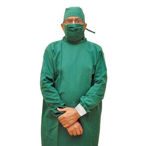 Care View Reusable & Washable Cotton Plain Weave Surgical Gown With Cotton Mask & Cap, Closed Back, Knitted Cuff And Lint Resistance (Green)
