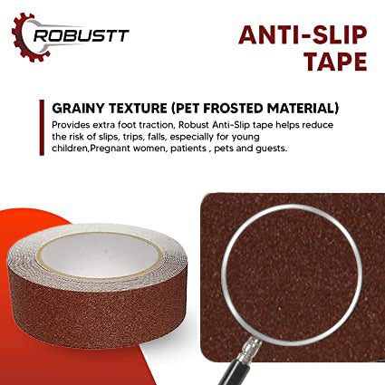 Robustt Anti Skid/Anti Slip Brown Tape (5mtr X100mm) Fall Resistant with PET Material and Solvent Acrylic Adhesive Tape for Slippery Floors, Staircase, Ramps, Indoor, Outdoor Use