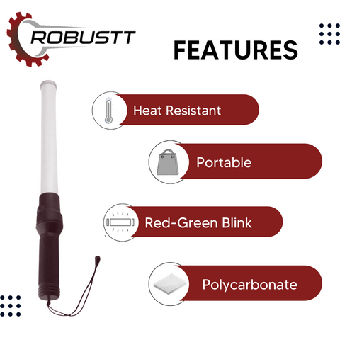 Robustt Rechargeable Baton Light Stick (21 Inch), Red and Green Blink for Traffic Control, Street Protection Wand Baton