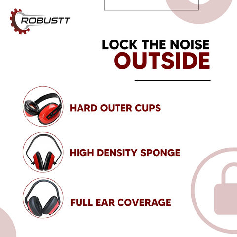 Robustt Earmuffs for Noise Reduction Rating 21 Decibel 3 Position Adjustable with Soft Foam Filled Cusion