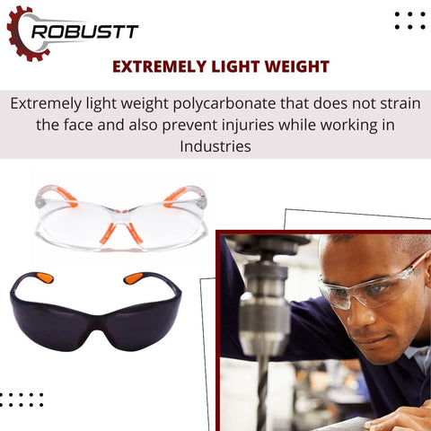 Robustt Scratch-resistant, UV-protected, dust-protected polycarbonate unbreakable safety goggles