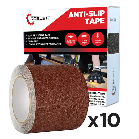 Robustt Anti Skid/Anti Slip Brown Tape (5mtr X100mm) Fall Resistant with PET Material and Solvent Acrylic Adhesive Tape for Slippery Floors, Staircase, Ramps, Indoor, Outdoor Use