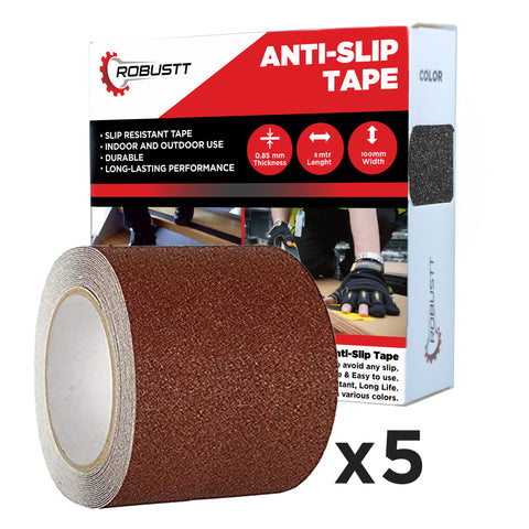 Robustt Anti Skid/Anti Slip Brown Tape (5mtr X100mm) Fall Resistant with PET Material and Solvent Acrylic Adhesive Tape for Slippery Floors, Staircase, Ramps, Indoor, Outdoor Use