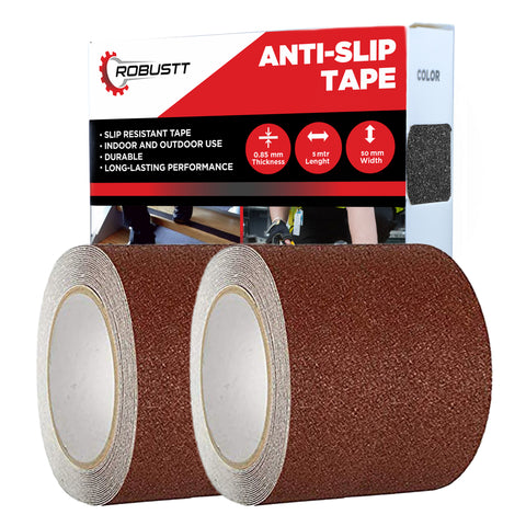 Robustt Anti Skid/Anti Slip Brown Tape (5mtr X100mm) Fall Resistant with PET Material and Solvent Acrylic Adhesive Tape for Slippery Floors, Staircase, Ramps, Indoor, Outdoor Use