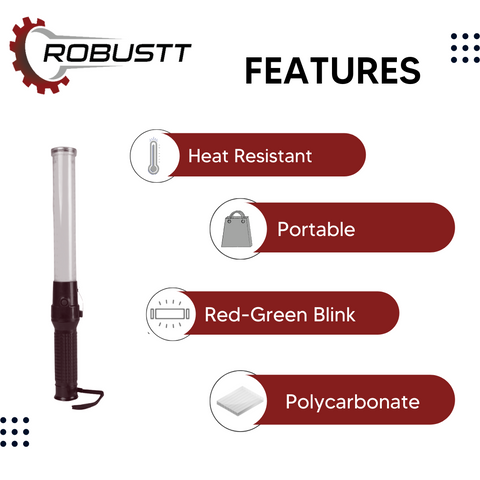 Robustt Non Rechargeable Traffic Baton Light Stick (12 Inch) with Red and Green Light Blink and Magnetic Base for Traffic Control, Street Protection Wand Baton