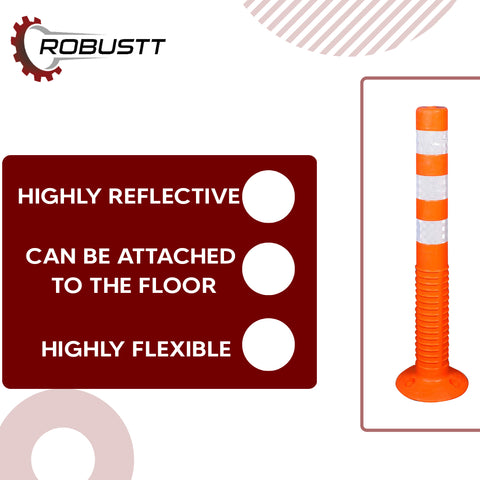 Robustt Spring Post 750mm (Orange & Yellow) for Road Safety, RPU and PVC material with 3 Reflective tapes