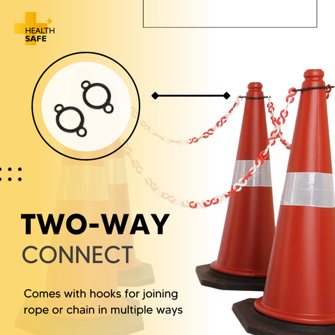 HEALTH SAFE Plastic Traffic Safety Cone (750MM) Barricade with Black Rubber Base, Reflective Strips Collar for Road Safety