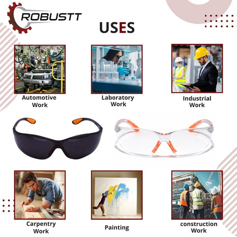 Robustt Scratch-resistant, UV-protected, dust-protected polycarbonate unbreakable safety goggles