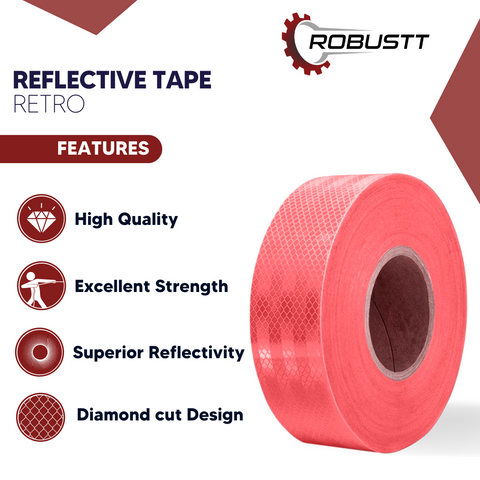 Robustt Red Reflective Tape (50mm) White PET Material, Diamond Cut Design