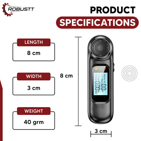 Robustt Alcohol Tester Portable Alcohol Testing Machine CD Digital Display Breath Analyzer for Personal & Professional Use |No mouth touch Alcohol tester (Model-3)