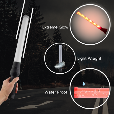 Robustt Non Rechargeable Traffic Baton Light Stick (12 Inch) with Red and Green Light Blink and Magnetic Base for Traffic Control, Street Protection Wand Baton