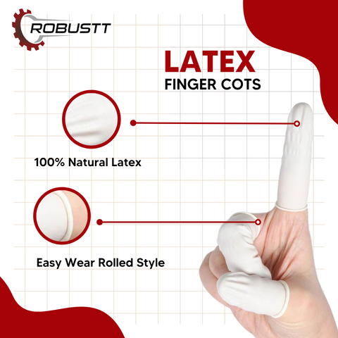 Robustt Disposable Latex Finger Cots, Safe and Multipurpose Rubber Fingertips, Protective Finger Gloves