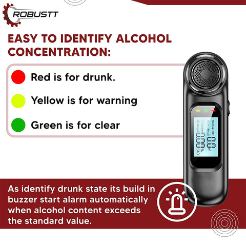 Robustt Alcohol Tester Portable Alcohol Testing Machine CD Digital Display Breath Analyzer for Personal & Professional Use |No mouth touch Alcohol tester (Model-3)