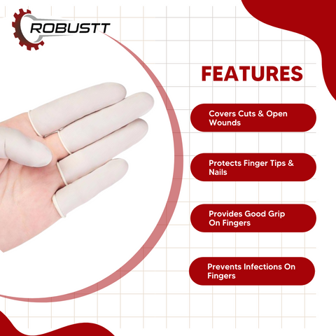 Robustt Disposable Latex Finger Cots, Safe and Multipurpose Rubber Fingertips, Protective Finger Gloves