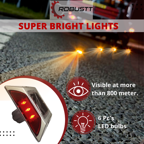 Robustt Aluminium Material Solar Stud with Greater Visibility Than 800mtr (Silver and Red) for Road Safety