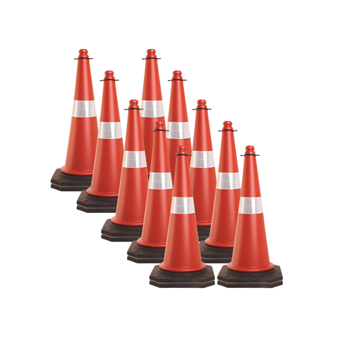 HEALTH SAFE Plastic Traffic Safety Cone (750MM) Barricade with Black Rubber Base, Reflective Strips Collar for Road Safety